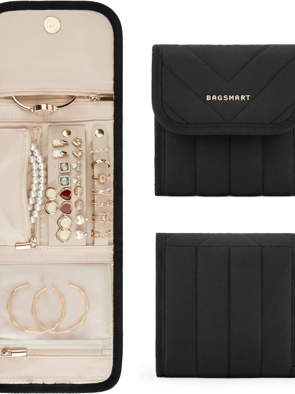 Travel Jewelry Organizer Case, Foldable Jewelry Roll for Necklaces, Earrings, Jo